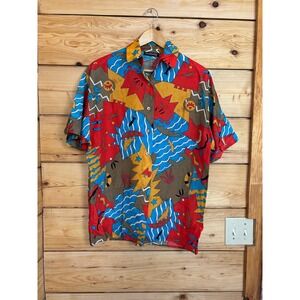 Vintage Breckenridge Abstract Geometric Print Short Sleeve Button Down Shirt